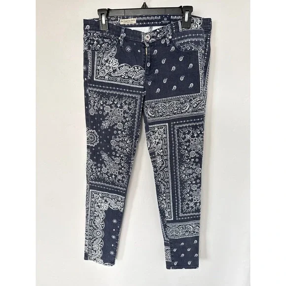 AG Adriano Goldschmied The Legging Ankle Skinny Jean Paisley Print Blue Size 30R - Picture 1 of 10